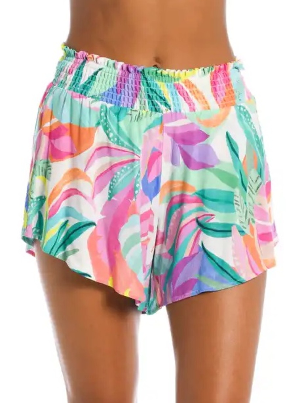 Sunshine 79 Tropical Print Smocked Waist Shorts